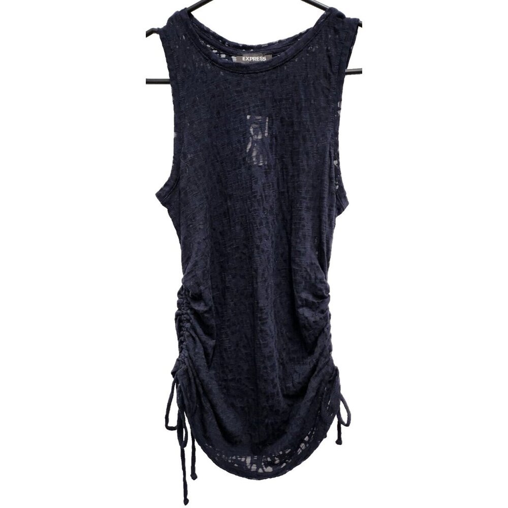 Express Womens Tank Top XS Navy Burnout Animal Print Ruched‎ Whimsygoth NEW